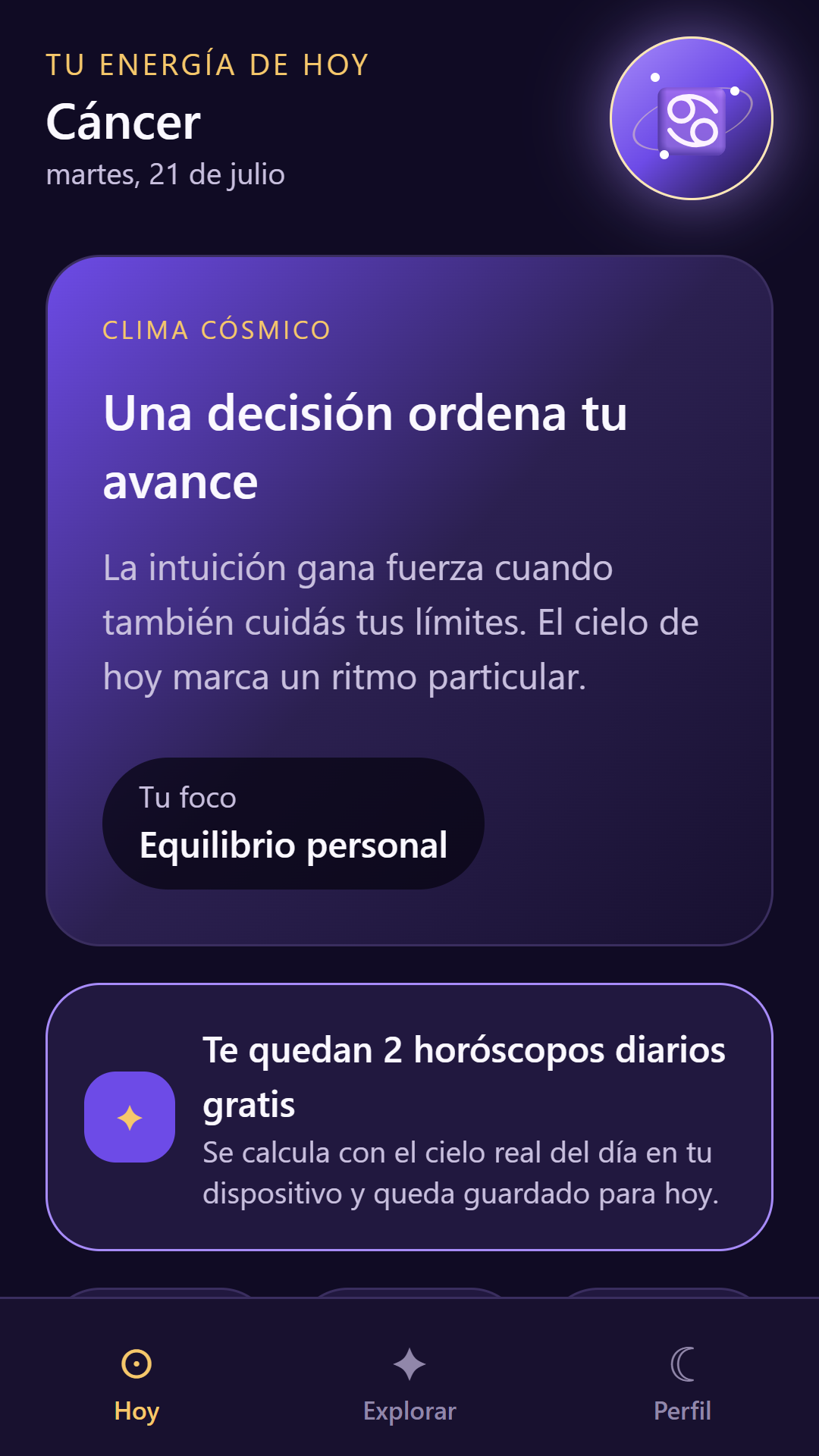 Lectura diaria de Mystica dividida en tres áreas